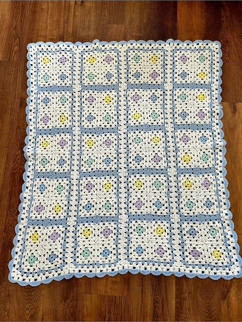Handmade Pastel Granny Square Crochet Baby Blanket / Lap Throw